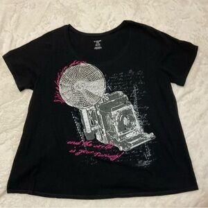 Lane Bryant Black Cotton Sparkly Jeweled Graphic T-Shirt 22/24